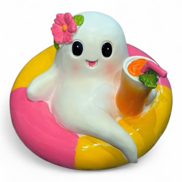 Ghost with Sunglasses & Cocktail Drink in Green Tube Float Halloween Summerween - Picture 1 of 4
